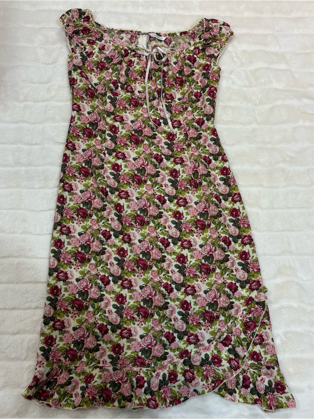Floral Pink & Green Tie-Front Midi Dress